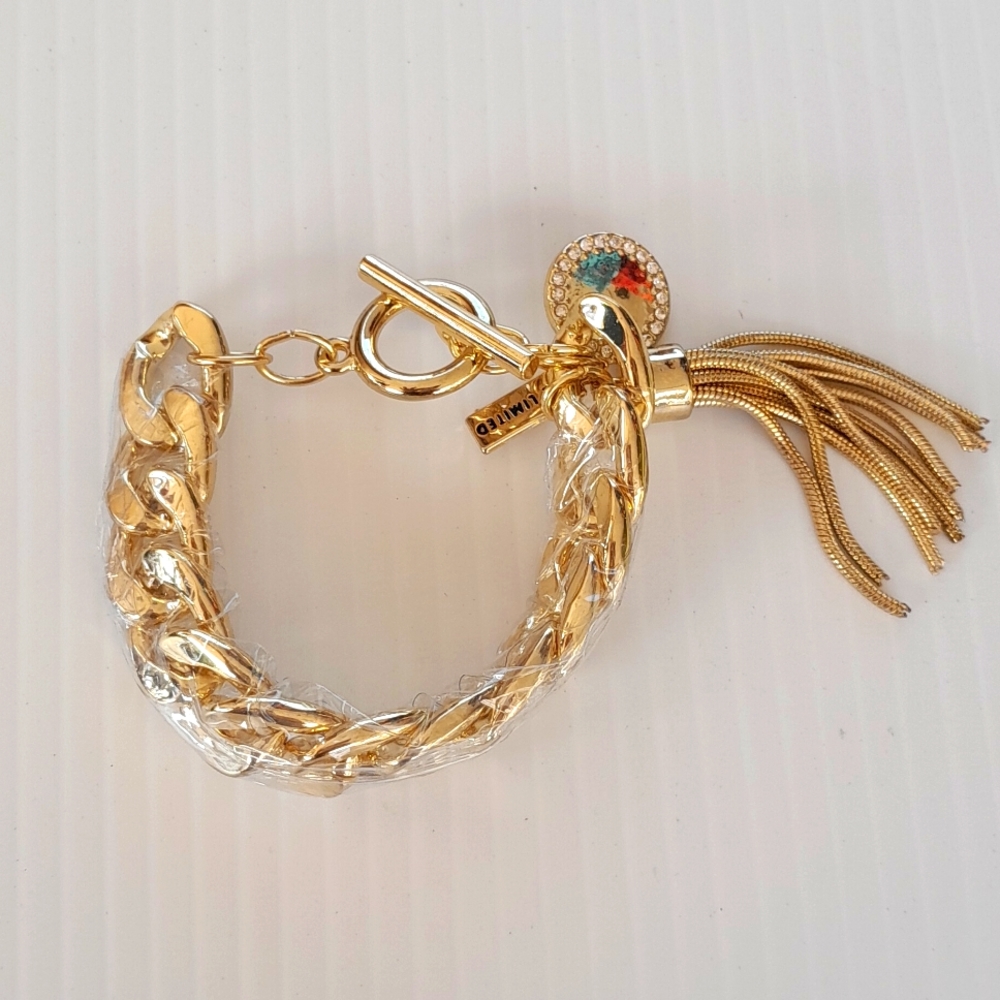 The Limited Gold Link Tassle Bracelet with Toggle Clasp